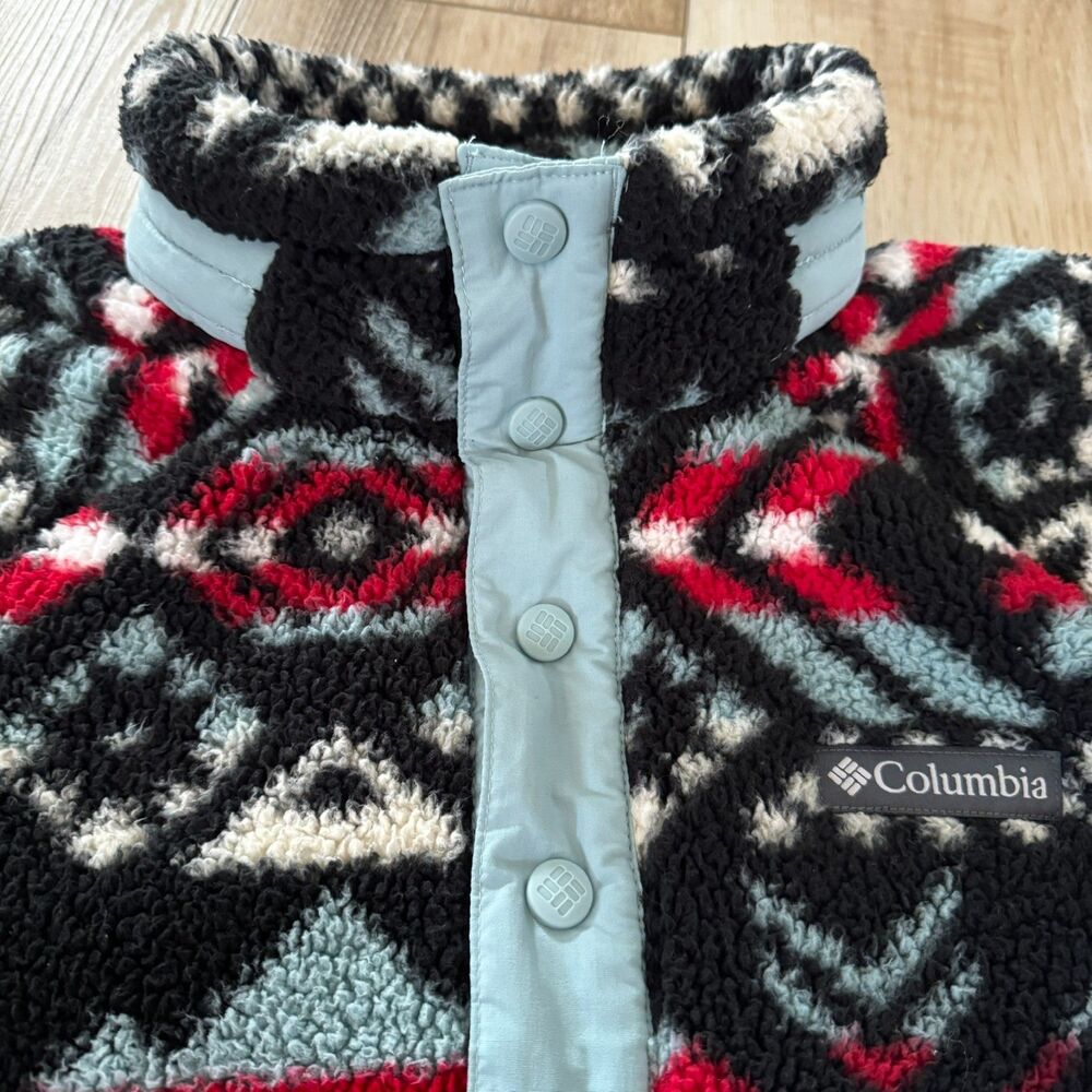 Columbia S Big Timber Peak Half Snap Cozy Cabincore Sherpa Fleece Black Red Blue - Picture 7 of 14